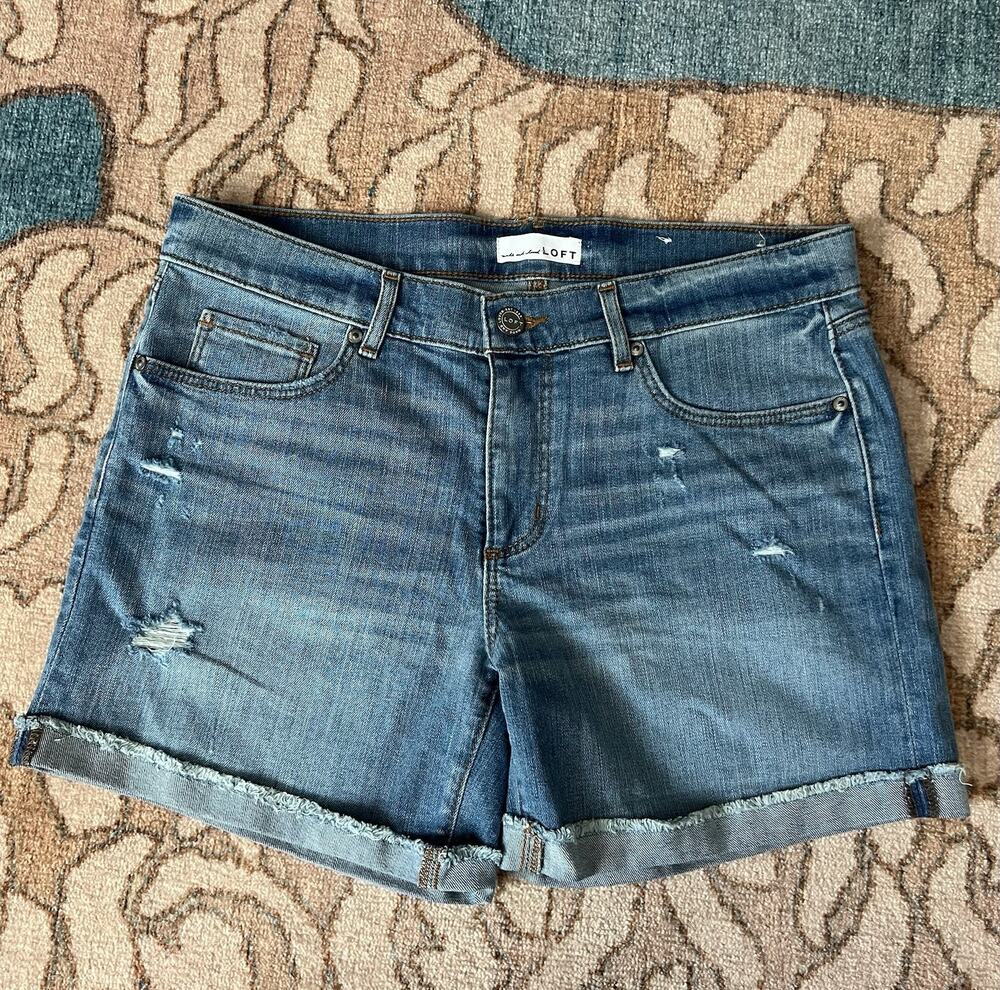 LOFT Ann Taylor Blue Denim Distressed 5" Cutoff Jean Shorts Sz 8/29 NWT